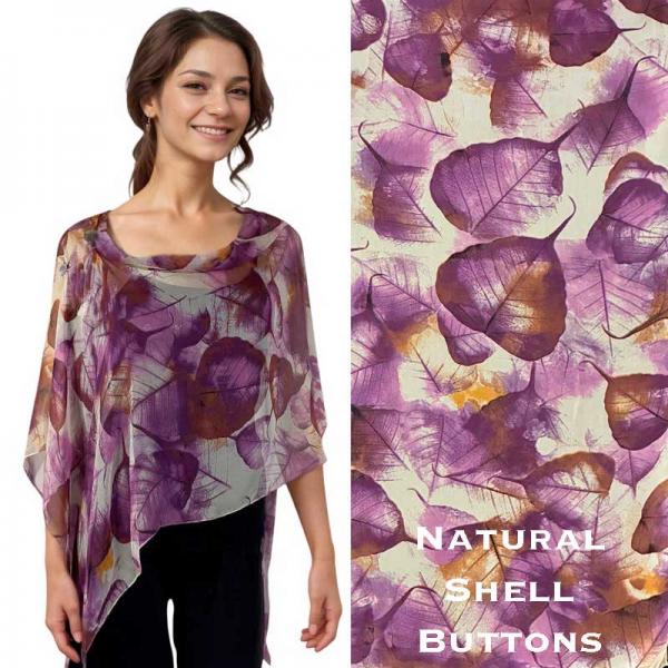 Wholesale 2451/T - Silky Two Button Shawl  129/PU<br>  Purple Leaves<br> Shell Buttons - 