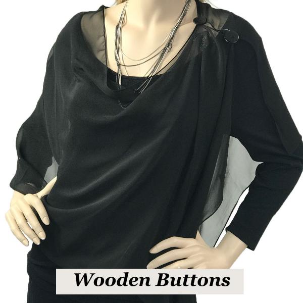 wholesale 2451 - Silky Two Button Shawl  SBW-SBK - Solid Black<br> 
Black Wooden Buttons - 