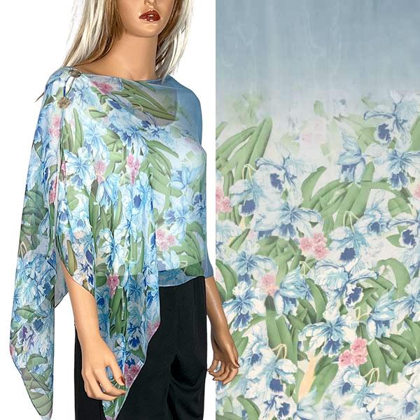 wholesale 2451 - Silky Two Button Shawl  SBS-FLDE3 - Denim Floral Print<br>
Shell Buttons - 