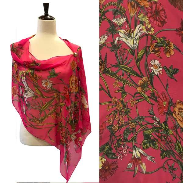 wholesale 2451 - Silky Two Button Shawl  FLMAG Shell Buttons<br> Floral Print Magenta - 