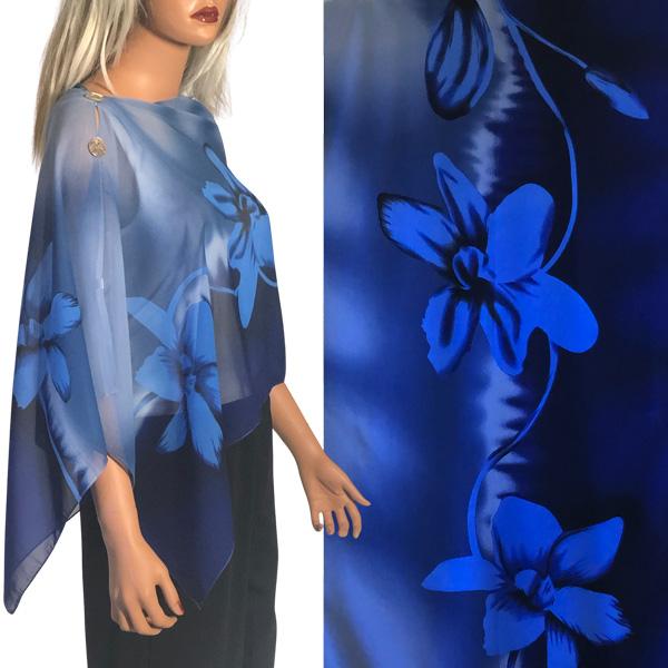 wholesale 2451 - Silky Two Button Shawl  A034 - Blue<br>
Blue Floral Button Shawl<br>
Shell Buttons - 