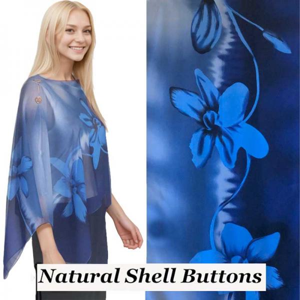 Wholesale 2451/T - Silky Two Button Shawl  A/034 <br> 
Blue Floral <br>
Shell Buttons - 