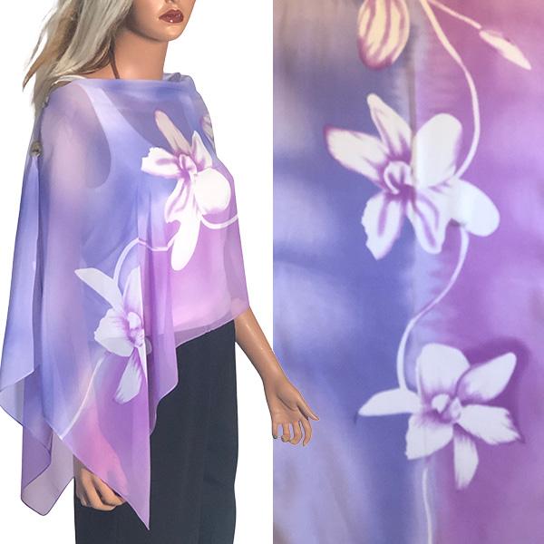 2451 - Silky Two Button Shawl  A036 - Lilac<br>
Floral on Lilac Button Shawl<br>
Shell Buttons - 