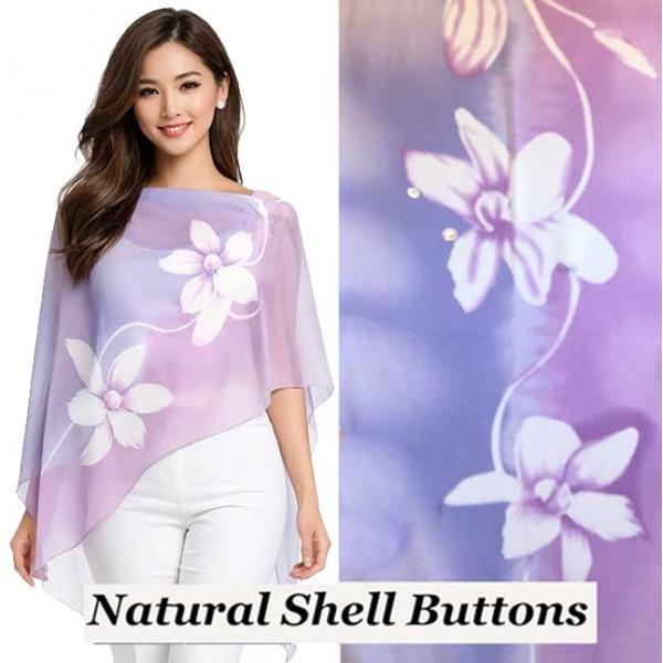 Wholesale 2451/T - Silky Two Button Shawl  A/036 <br>
Lilac Floral<br> 
Shell Buttons  - 