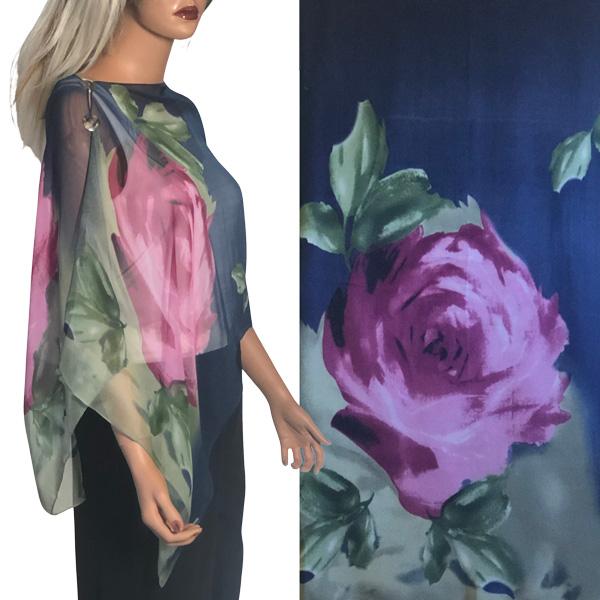 2451 - Silky Two Button Shawl  SBS-A038 - Navy with Roses<br>
Shell Buttons - 
