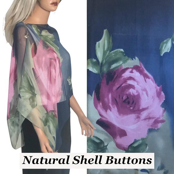 2451 - Silky Two Button Shawl  SBS-A038 - Navy with Roses<br>
Shell Buttons - 