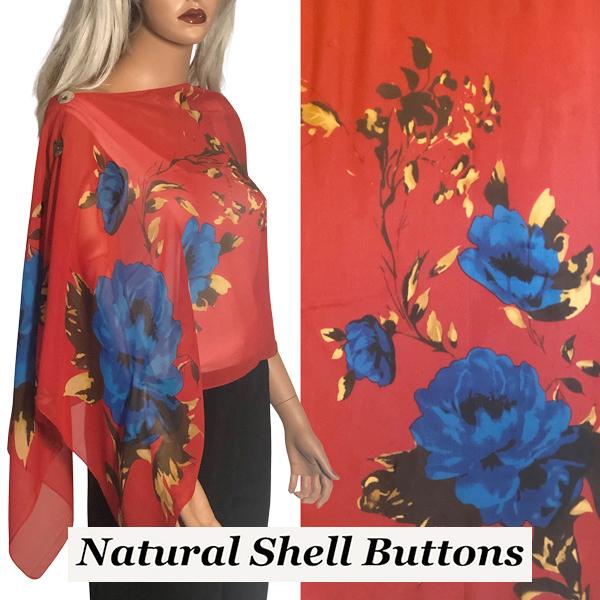 2451 - Silky Two Button Shawl  SBS-A039 Shell Buttons<br> Red Floral - 