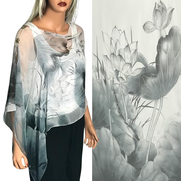 wholesale 2451 - Silky Two Button Shawl  SBS-LO06 - Grey-White Lotus<br>
Shell Buttons - 