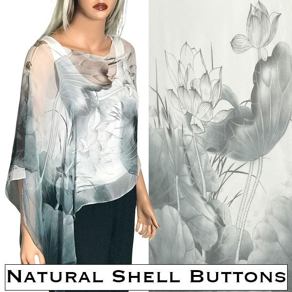 wholesale 2451 - Silky Two Button Shawl  130GW - Shell Buttons<br>Grey-White Lotus
 - 
