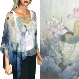 2451 - Silky Two Button Shawl  SBS-LO05 - Blue-Pink Lotus<br>
Shell Buttons - 