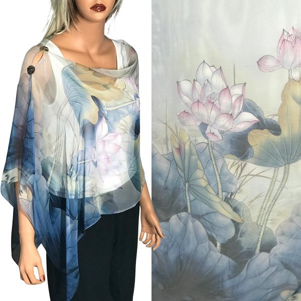 wholesale 2451 - Silky Two Button Shawl  LO05 - Blue-Pink<br>
Lotus Blue-Pink Button Shawl<br>
Shell Buttons - 