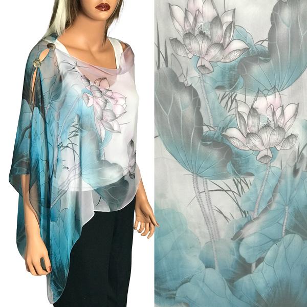 2451 - Silky Two Button Shawl  LO07 - Teal-Pink<br>
Lotus Teal-Pink Button Shawl<br>
Shell Buttons - 