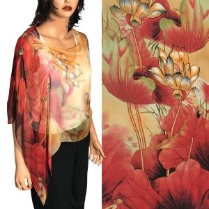 2451 - Silky Two Button Shawl  SBS-LO04 - Red-Gold Lotus<br>
Shell Buttons - 