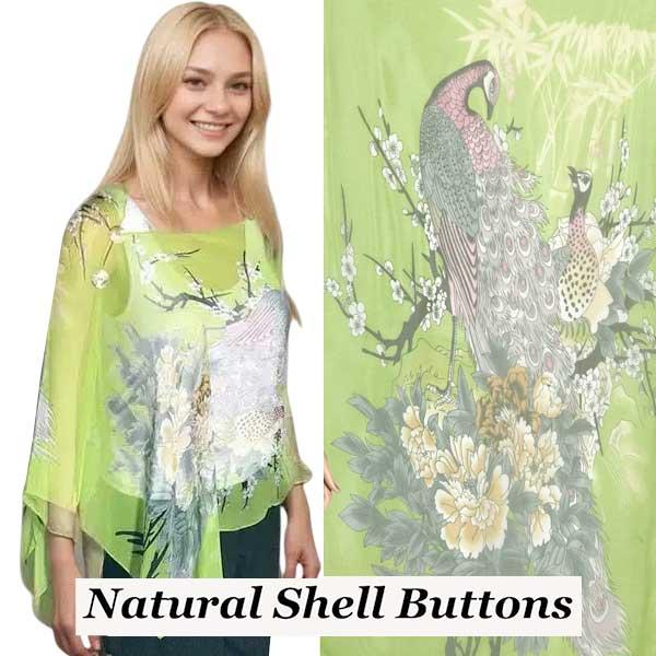 wholesale 2451/T - Silky Two Button Shawl  PC/03 <br> 
Lime Peacock<br>
Shell Buttons - 