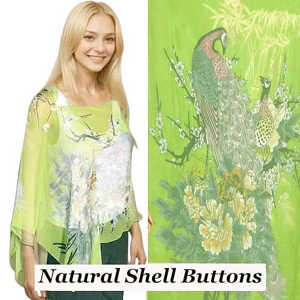 Wholesale 2451/T - Silky Two Button Shawl  PC/03 <br> 
Lime Peacock<br>
Shell Buttons - 