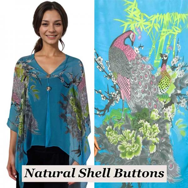 Wholesale 2451/T - Silky Two Button Shawl  PC/09<br>
Turquoise Peacock<br>
Shell Buttons - 