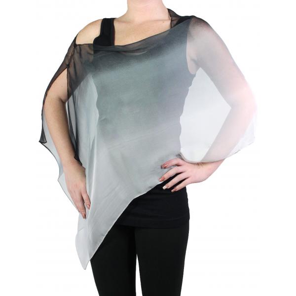 2451 - Silky Two Button Shawl  #106 Black-Grey-White (Tri-Color)<BR>
Black Wooden Buttons - 
