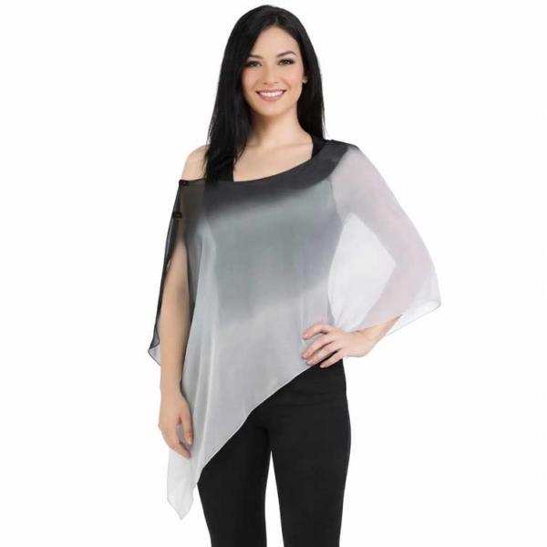 Wholesale 2451/T - Silky Two Button Shawl  SBW-106BGW <br> 
Tri-Color Black-Grey-White<br>
Black Wooden Buttons  - 