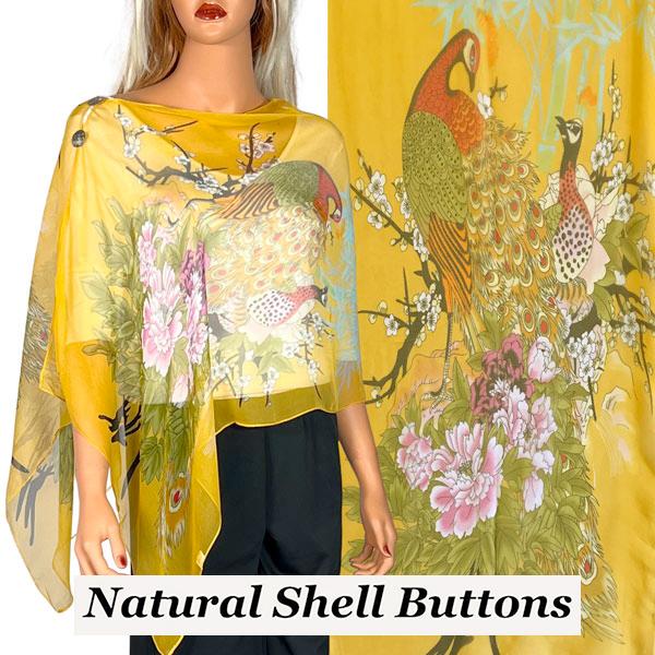 2451 - Silky Two Button Shawl  SBS-PC12 Shell Buttons<br> Gold Peacock - 