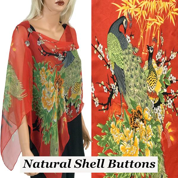 wholesale 2451 - Silky Two Button Shawl  SBS-PC08 - Shell Buttons<br> Red Peacock - 