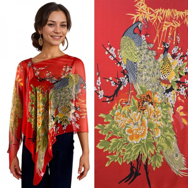 wholesale 2451/T - Silky Two Button Shawl  PC/08<br>
Shell Buttons<br> 
Red Peacock - 