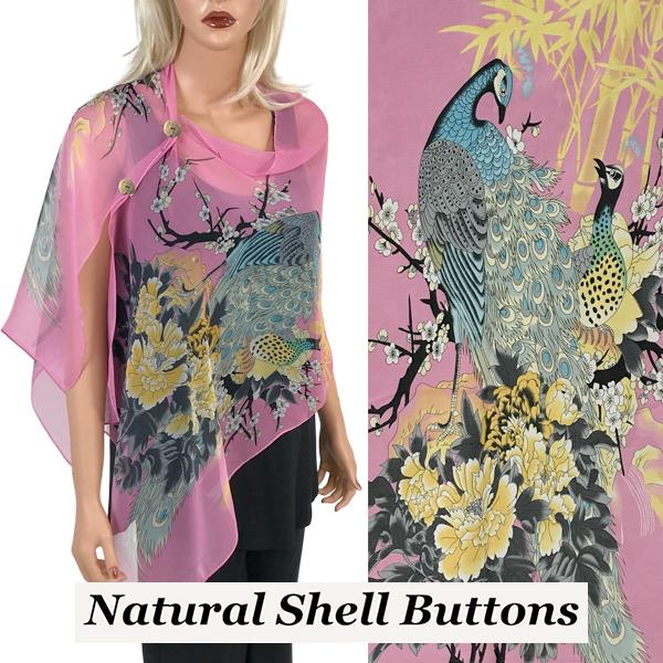 wholesale 2451 - Silky Two Button Shawl  SBS-PC11B Shell Buttons<br> Bubblegum Peacock - 