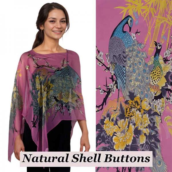 Wholesale 2451/T - Silky Two Button Shawl  PC/11B <br> 
Bubblegum Peacock<br>
Shell Buttons - 