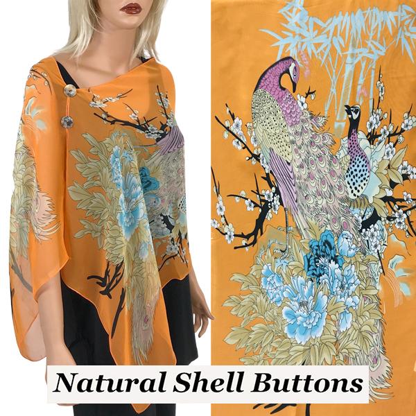 wholesale 2451 - Silky Two Button Shawl  SBS-PC10 - Shell Buttons<br> Orange Peacock - 