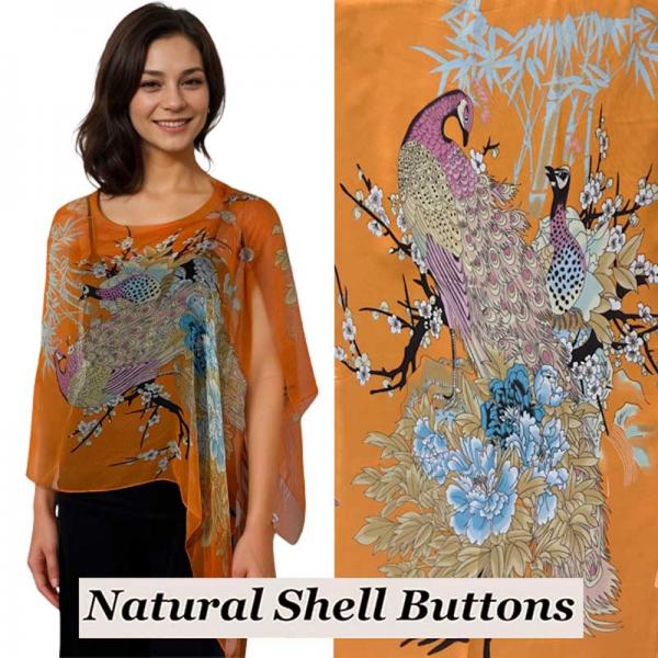 Wholesale 2451/T - Silky Two Button Shawl  PC/10 <br> 
Orange Peacock<br> 
Shell Buttons - 