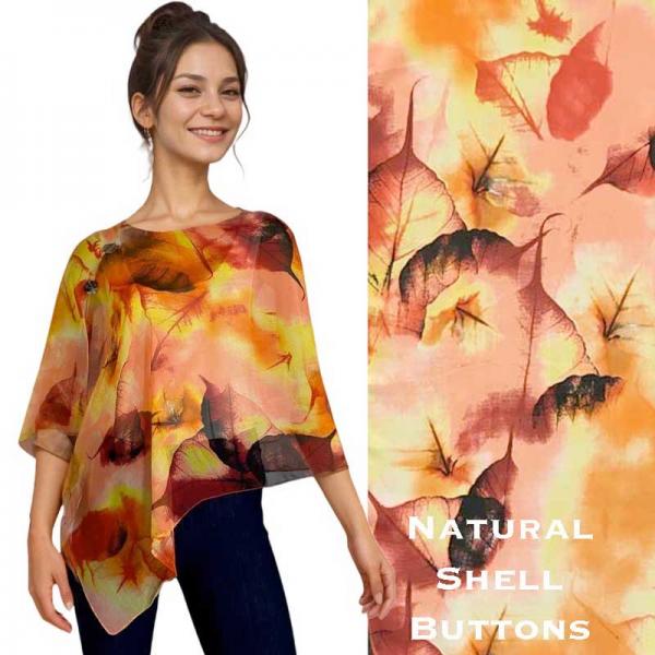 Wholesale 2451/T - Silky Two Button Shawl  A/040<br>
Coral Multi Leaves<br>
Shell Buttons - 
