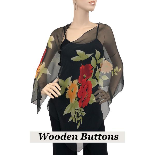 wholesale 2451 - Silky Two Button Shawl  FL201 Wooden Buttons<br>BLACK FLOWER 2 MB - 