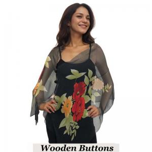 2451/T - Silky Two Button Shawl  SBW-FL201<br> 
Black Flower 2 <br>
Black Wooden Buttons - 