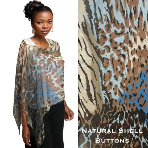 Wholesale 2451 - Silky Two Button Shawl  701BR - Animal Print Brown/Blue<br>
Shell Buttons - 
