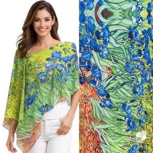 2451/T - Silky Two Button Shawl  ART/02<br>
Irises<br>
Shell Buttons - 