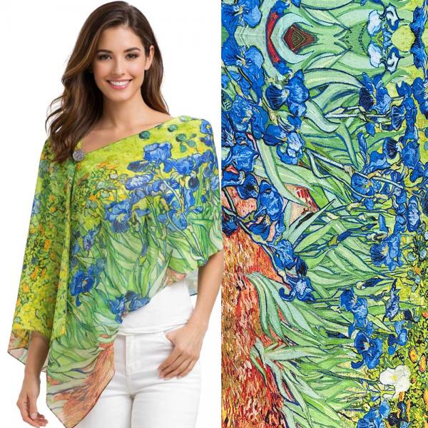 wholesale 2451/T - Silky Two Button Shawl  ART/02<br>
Irises<br>
Shell Buttons - 