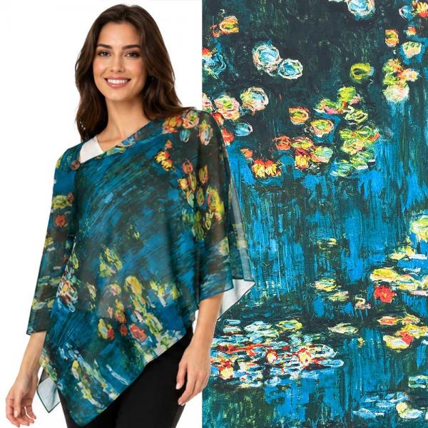 wholesale 2451/T - Silky Two Button Shawl  ART/04<br>
Waterlilies<br>
Shell Buttons - 