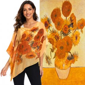 2451/T - Silky Two Button Shawl  ART/07<br>
Sunflowers<br>
Shell Buttons - 