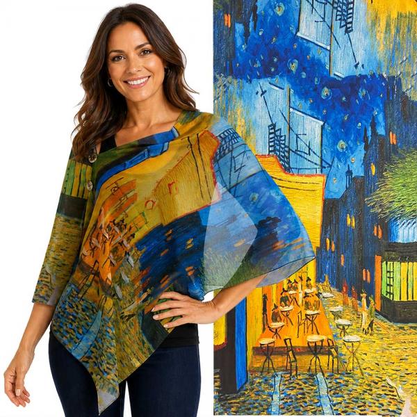 wholesale 2451/T - Silky Two Button Shawl  ART/08<br>
Cafe Terrace at Night<br>
Shell Buttons - 