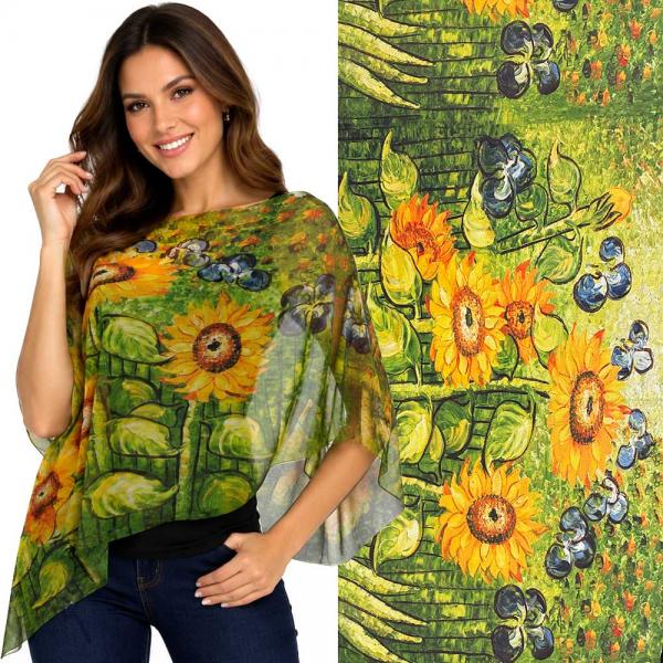 wholesale 2451/T - Silky Two Button Shawl  ART/09<br>
Field of Sunflowers<br>
Shell Buttons - 