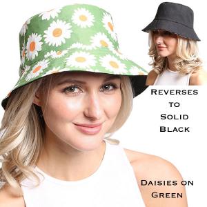 2489 - Summer Hats 291 - Daisies Green<br>
Reversible Bucket Hat - One Size Fits Most