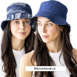 Wholesale  1013 - Navy <br>
Distressed Cotton Reversible Bucket Hat - One Size Fits Most
