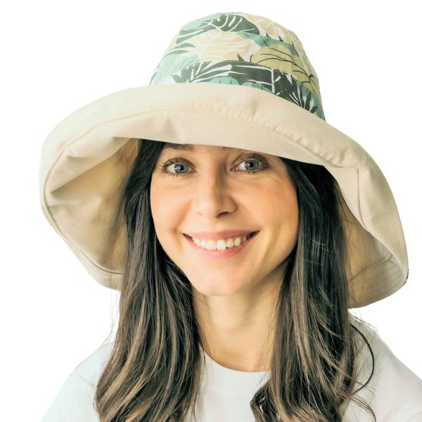 wholesale 2489 - Summer Hats 1055 - Beige/Tropical Print<br> 
Reversible Bucket Hat
 - One Size Fits Most