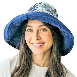 2489 - Summer Hats 1055 - Navy/Tropical Print<br> 
Reversible Bucket Hat
 - One Size Fits Most
