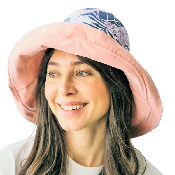 wholesale 2489 - Summer Hats 1055 - Pink/Tropical Print<br> 
Reversible Bucket Hat
 - One Size Fits Most