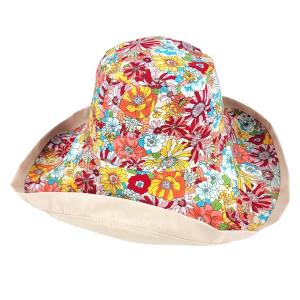 2489 - Summer Hats 1056 - Coral Floral/Natural<br> 
Reversible Bucket Hat
 - 