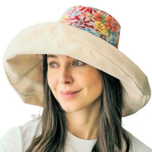 2489 - Summer Hats 1056 - Coral Floral/Natural<br> 
Reversible Bucket Hat
 - One Size Fits Most