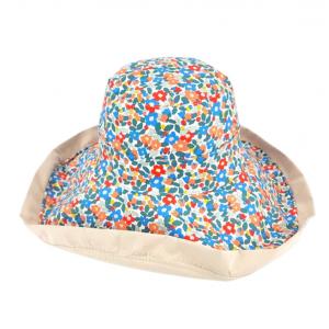 Wholesale  1057 - Blue Floral/Natural<br> 
Reversible Bucket Hat
 - 