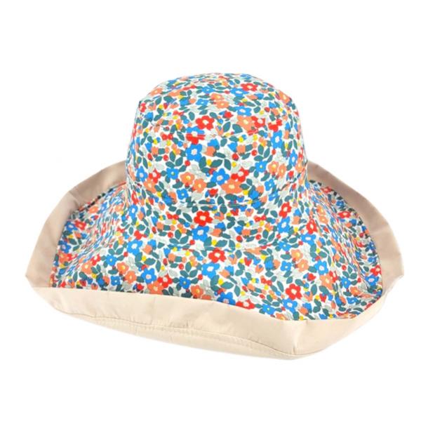 wholesale 2489 - Summer Hats 1057 - Blue Floral/Natural<br> 
Reversible Bucket Hat
 - 