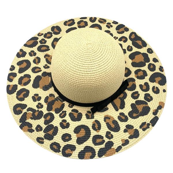 2489 - Summer Hats 1006 - Natural<br>
Animal Print Brim Hat - 