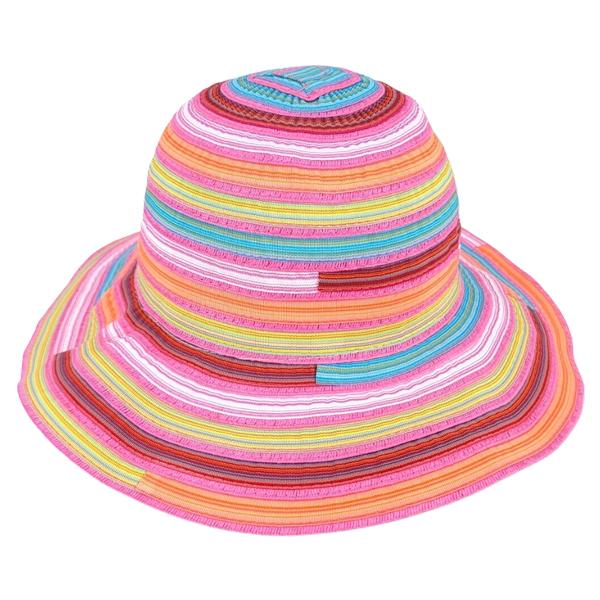 2489 - Summer Hats 1011 - Fuchsia Multi<br>
Striped Bucket Hat - 